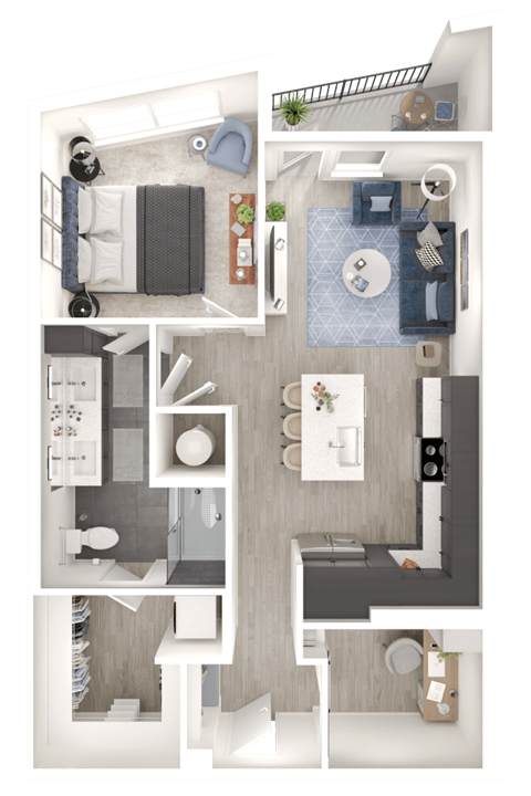 Floor plan for 1 bed, 1 bath, 776 sqft